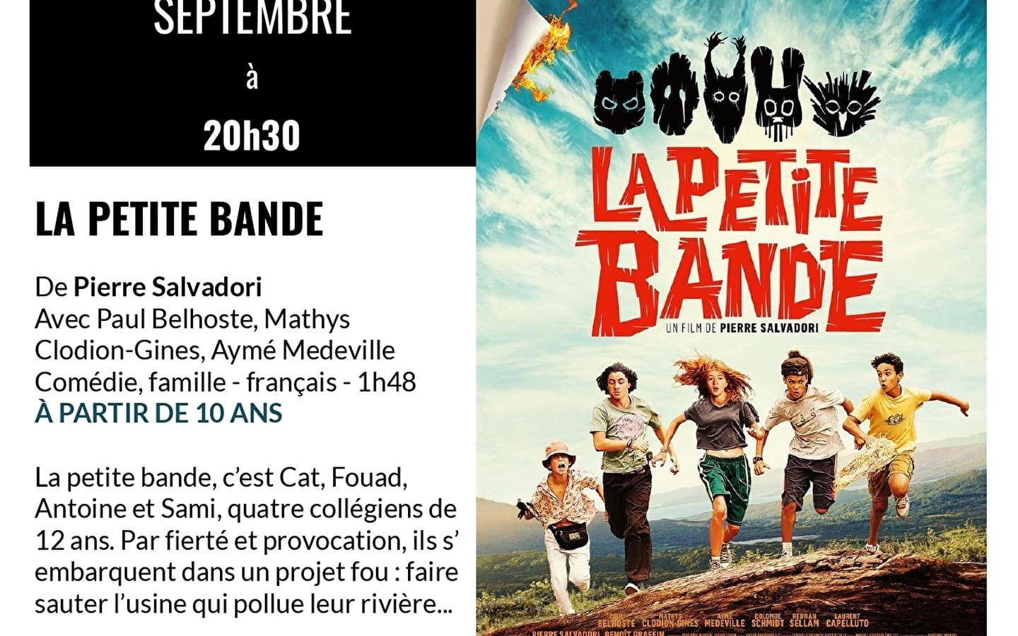 Séance cinéma 'La petite bande' Chevalerie Saint-Amour Mercredi 7 septembre 20h30