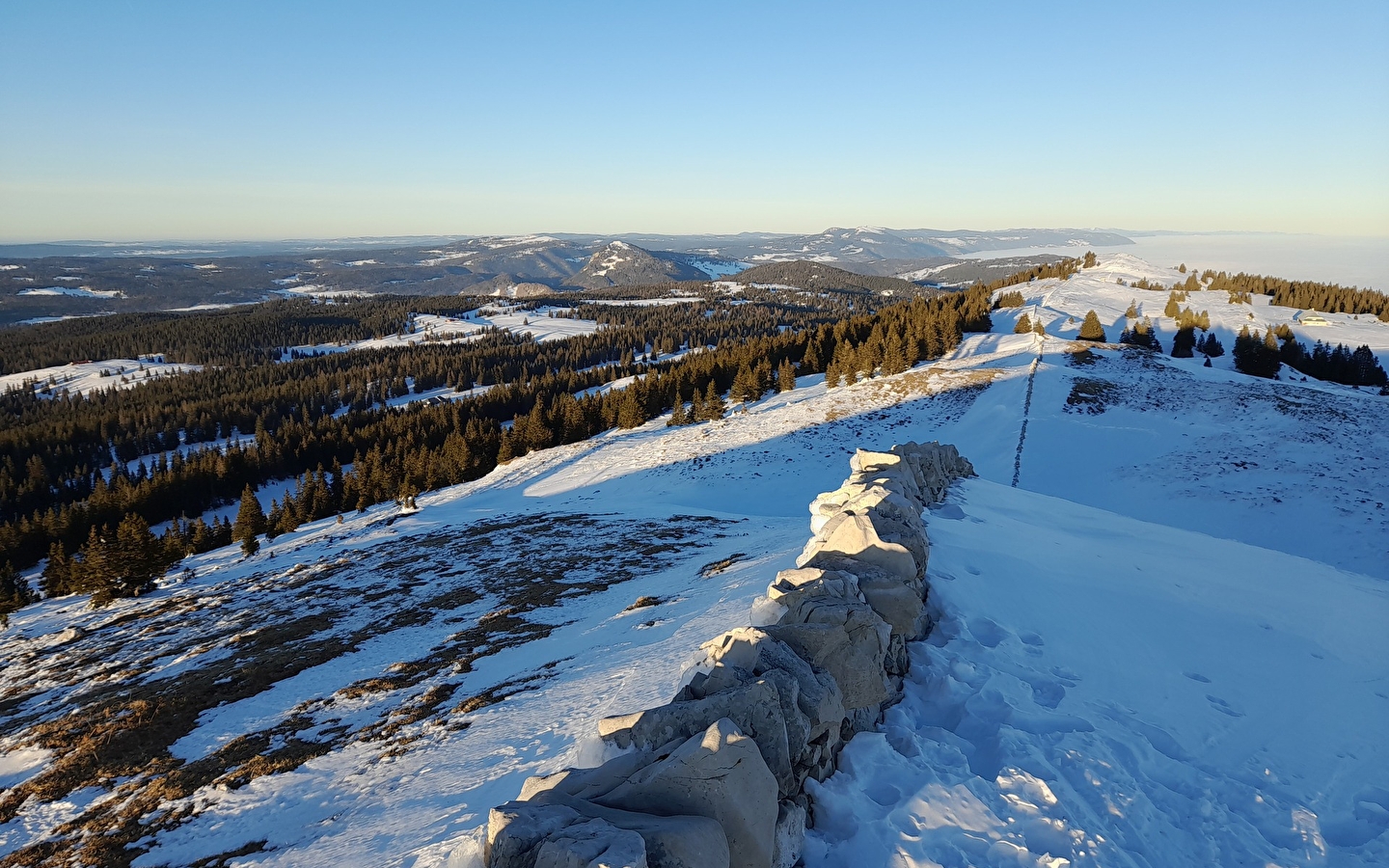 Sneeuwschoenwandelen in de vrije natuur van de Zwitserse Jura