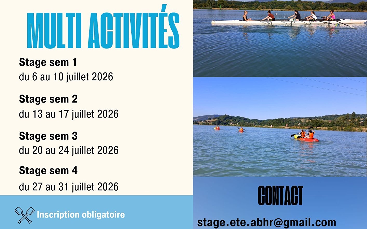 Stage d'été aviron et multiactivités pour les 7-10 ans et les 11-16 ans