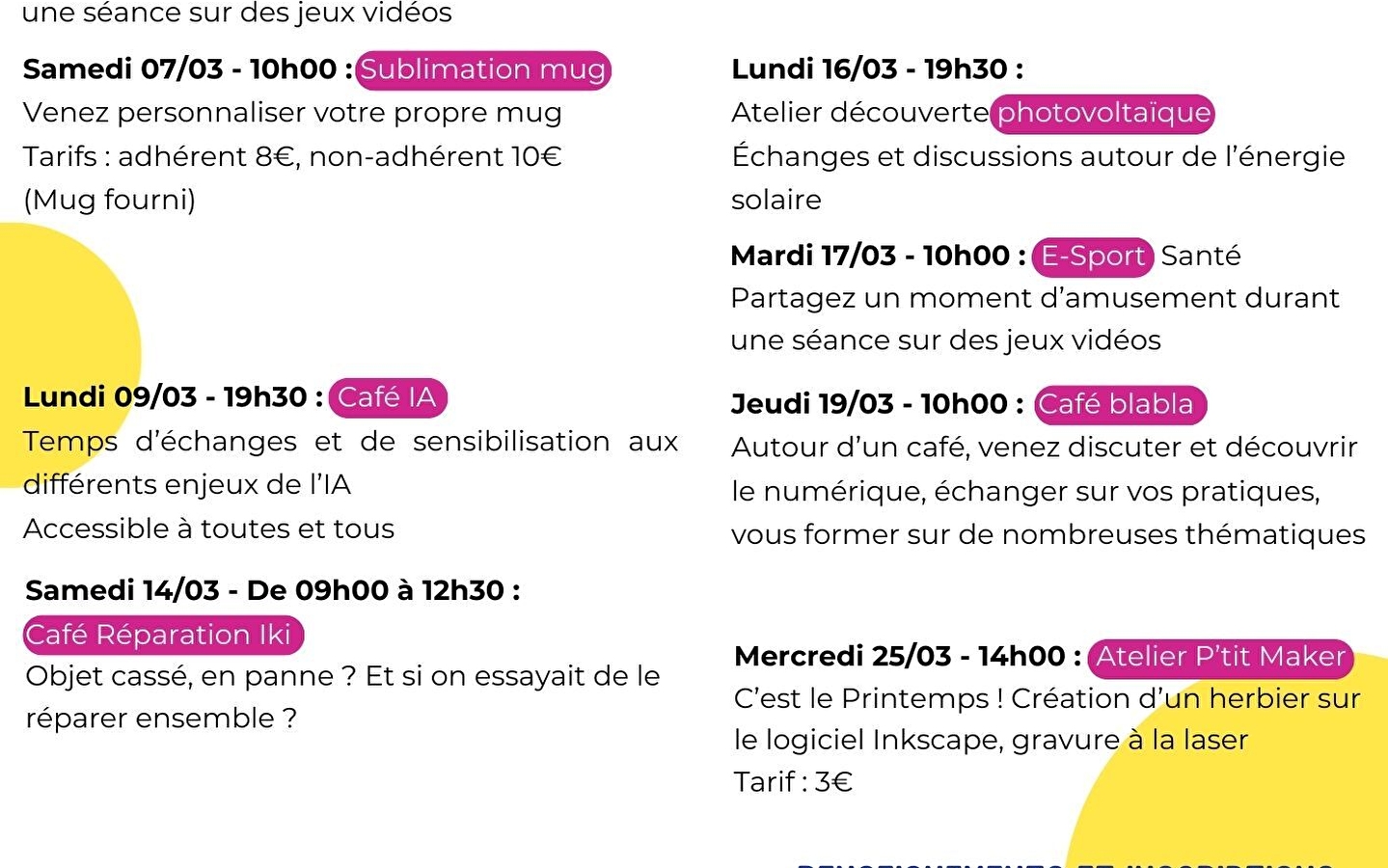 Fablab workshop schema maart 2026
