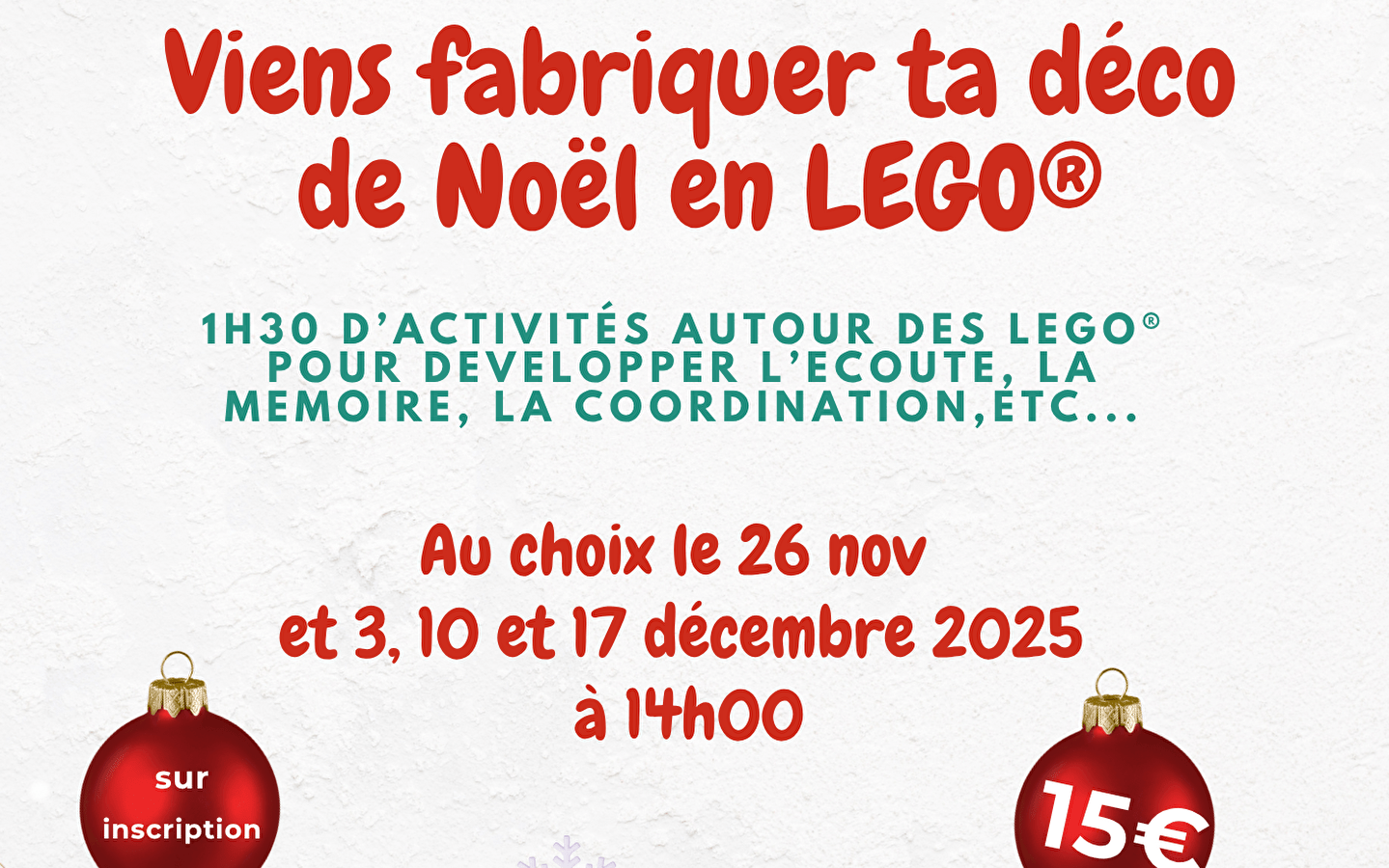 LEGO® workshop 'Kom je eigen kerstversiering maken'.